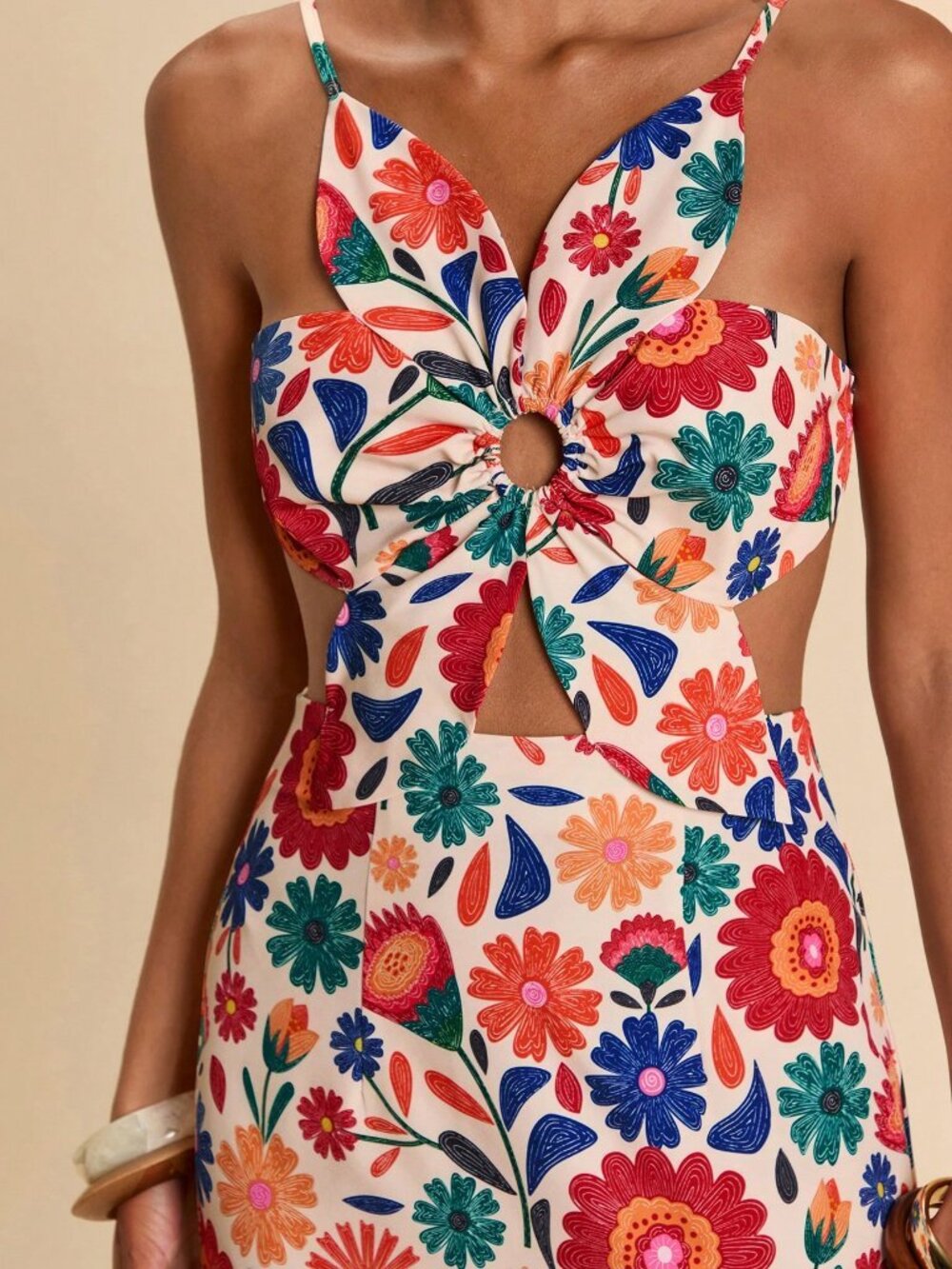 Multicolor Boho Women's Vacation Floral Backless Spaghetti Strap Dress - Picture 2 of 7